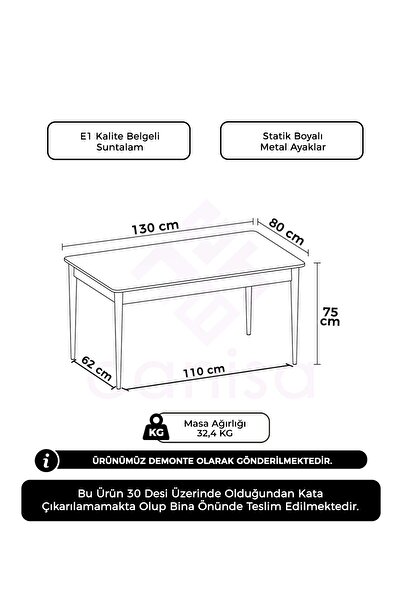 Canisa Pir Serisi Sabit 80x130 Siyah Mermer Desen Ceviz Ayak Mutfak Masası