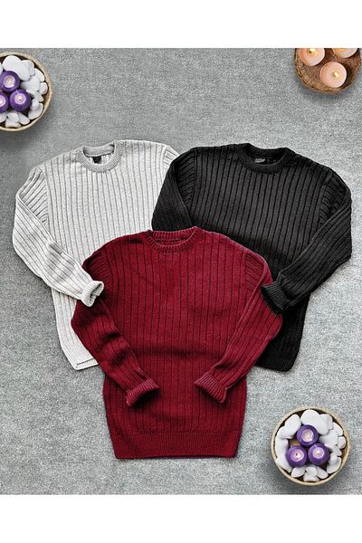 mayastyle 3-Piece Men's Knitwear Sweater Set Gray, Black, Burgundy, Multicolor, Comfortable and Stylish Design