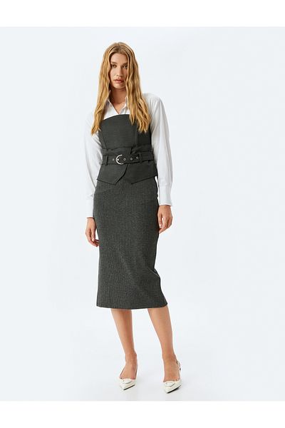 Koton Slim Fit Midi Pencil φούστα με λεπτομέρεια με σκίσιμο στην πλάτη