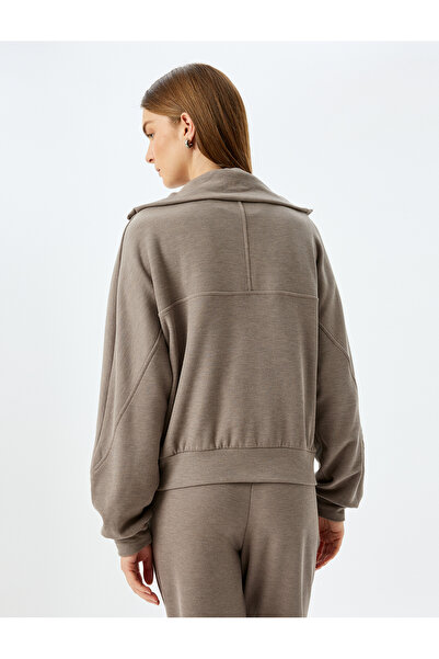 Koton Long Sleeve Half Zipper Detail Stand Collar Knitted Sleepwear Top