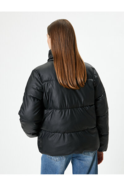 Koton Palton gonflabil supradimensionat din piele artificială, cu buzunare, guler cu fermoar