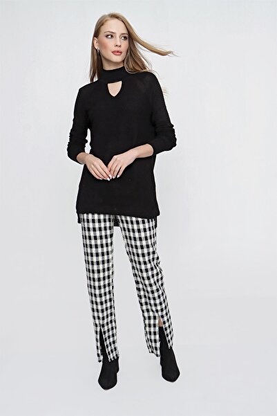 TENA Pulover de damă negru tricotat cu fereastră în față