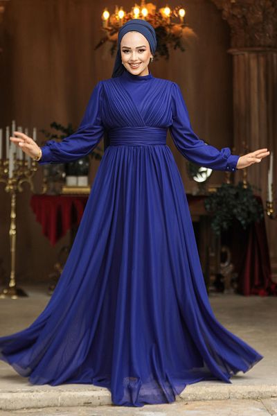 Neva Style Φόρεμα Φουσκωτό Indigo Μπλε για Τελετές με Κεφάλι 46321kim