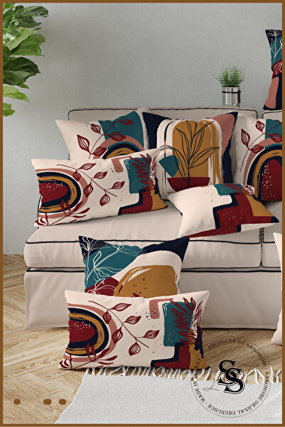 SasoHome Harmony of Blue and Red Patterned 2-Piece Rectangular Throw Pillow Cover