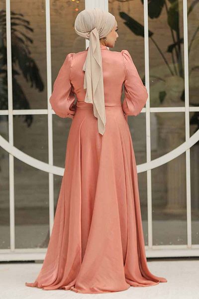 Neva Style فستان سهرة نحاسي بتفاصيل ربط 48051bkr
