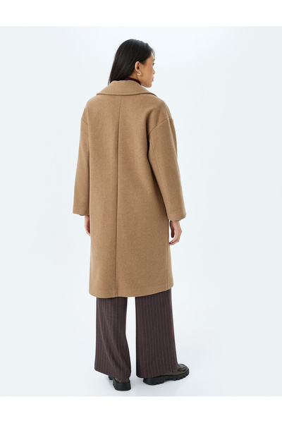 Koton Long Double Breasted Oversize Cashmere Coat with Buttoned Pockets