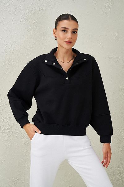 TENA Black Stand Collar and Snap Three Thread Women's Sweatshirt - 25130