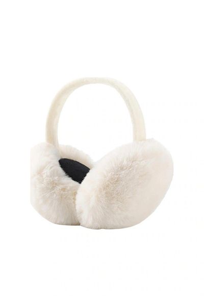 indirimofis White Plush Winter Foldable Earmuff