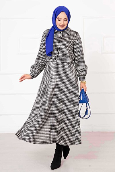 EBRUTESETTÜR Houndstooth Patterned Crop Skirt Set