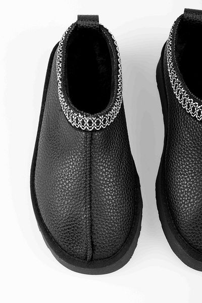 Shoeberry Women's Uggps Black Furry Short Faux Leather Flat Slippers