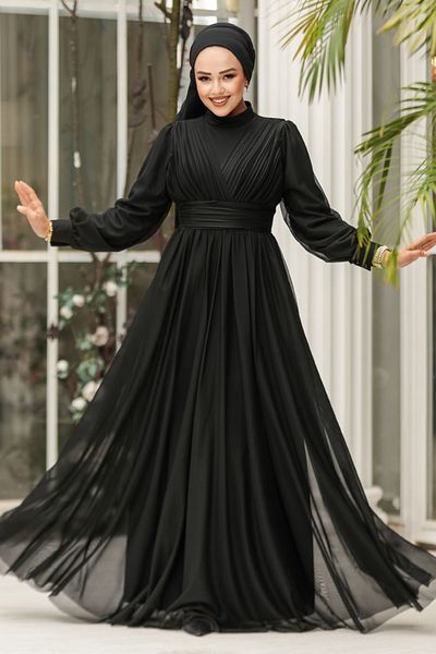 Neva Style Drapeli Μαύρο Χιτζάμπ Βραδινό Φόρεμα 46321s
