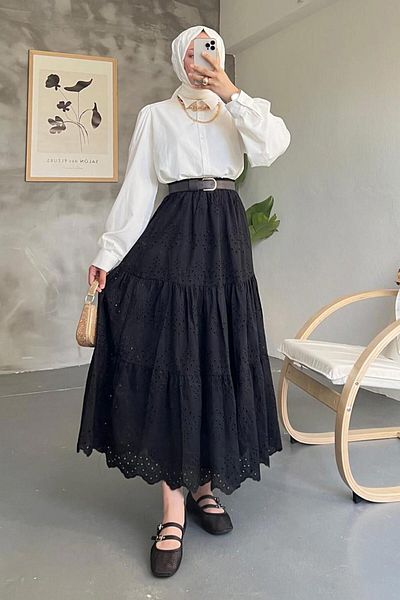 Neva Style Fusta Hijab cu dantelă neagră - 13951S