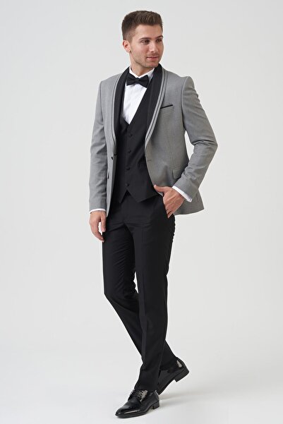 White Stone Philadelphia[ D2405 Slim Fit 6 Drop Likralı Damatlık Takım Elbise A.gri