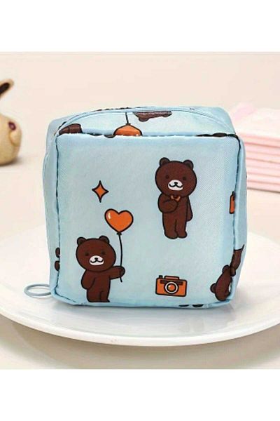 etna sanat Blue Teddy Bear, Portable Pad Storage Bag for Women - Waterproof Polyester Makeup Bag,