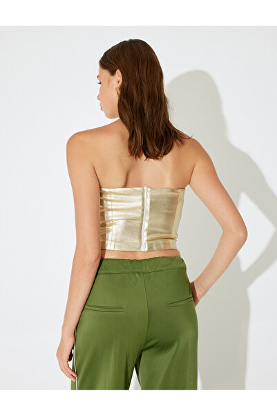 Koton Trägerlose, ärmellose, schmal geschnittene, glitzernde Abendkleidbluse