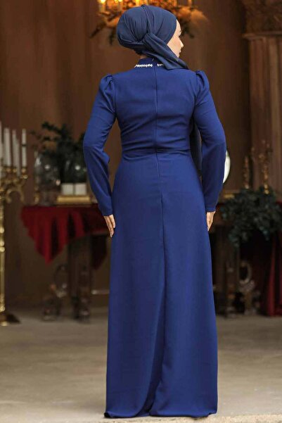 Neva Style Βραδινό φόρεμα με χάντρες σε σκούρο μπλε ινδικό χρώμα 46021IM