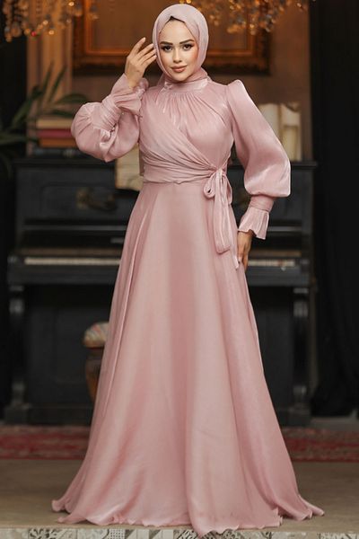 Neva Style Βραδινό φόρεμα Hijab με λεπτομέρεια δεμένης πούδρας 48051pd