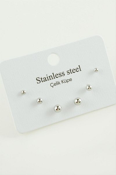 Bijuteri Net 6 Pieces Ball Steel Earrings