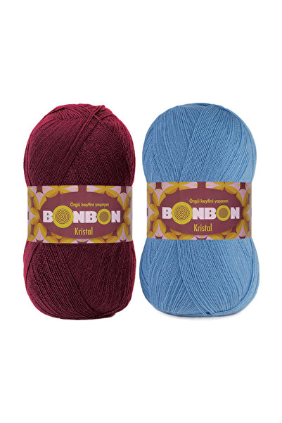 NAKO Bonbon Kristal Koyu Bordo Açık Mavi Trabzon 2 Adet Lif İpi 98220 ve 98236