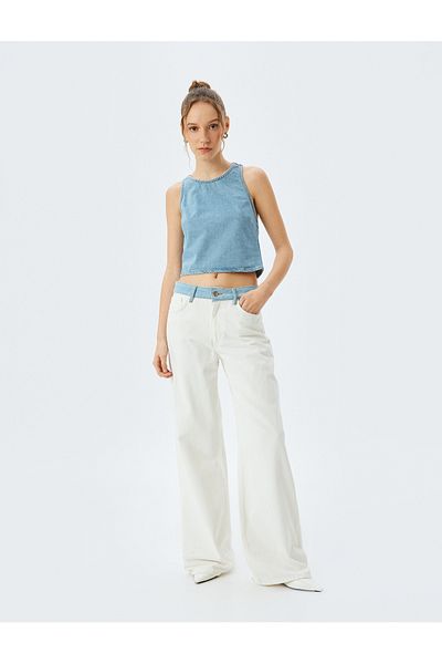 Koton Tricou din denim cu decolteu rotund, fără mâneci, cu detaliu la spate
