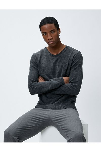 Koton Basic Sweater Crew Neck Slim Fit Long Sleeve Textured