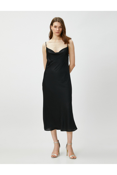 Koton Σατέν Midi Βραδινό Φόρεμα Λαιμόκοψη