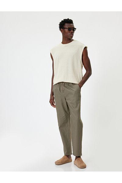 Koton Linen Trousers - Elastic Waist and Pocket Detail