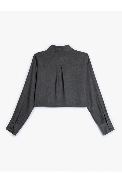 Koton Crop Shirt Long Sleeve Pocket Detailed