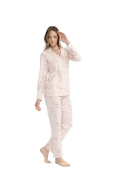 U.S. Polo Assn. BAZA. Polo Assn. Set de pijamale pentru damă Pink Melange - Placket deasupra capului