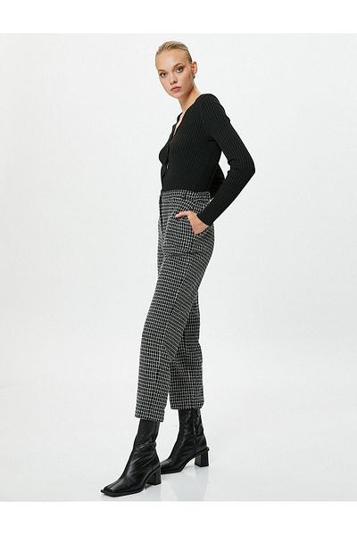Koton Tweed Trousers Tapered Leg Regular Waist Pocket