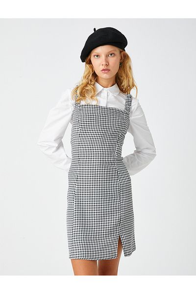 Koton Cotton Salopet Dress - Square Neck with Slit
