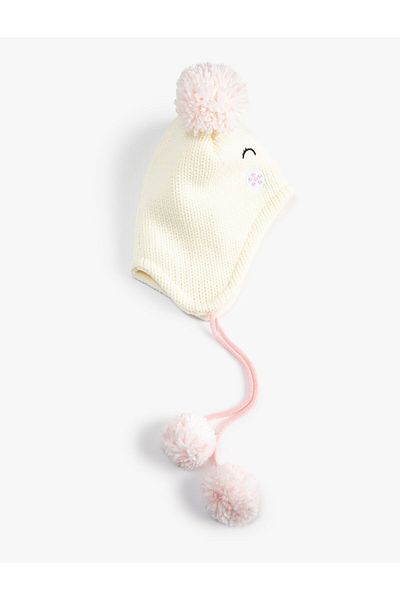 Koton Beretă tricotată cu pompon și broderie de urs
