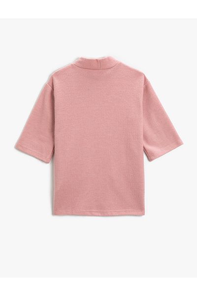 Koton Half Stand Collar Soft Textured Ribbed Dress with Pocket Detail