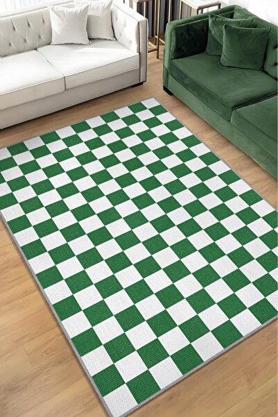 Homshtag Minimalist Damalı Yeşil Beyaz Halı Kareli Oturma Odası Halısı Retro ...