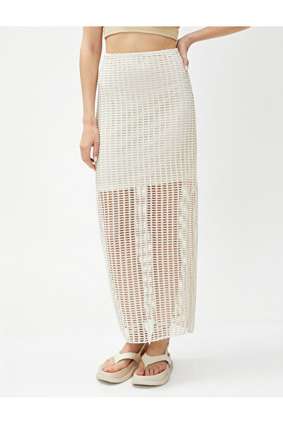 Koton Mesh Midi Skirt Slit Lined