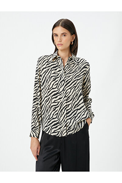 Koton Zebra Desenli Gömlek Klasik Yaka Uzun Kollu