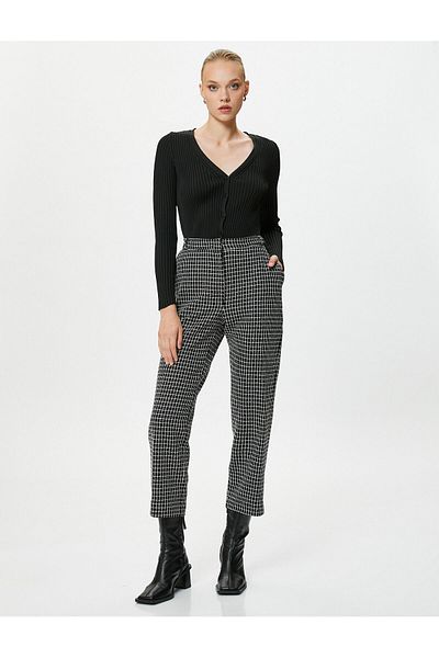 Koton Tweed Trousers Tapered Leg Regular Waist Pocket