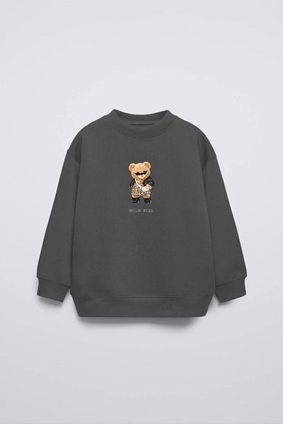 The Champ Clothing Детски суитшърт с пухкава облегалка и кръгло деколте с щампа на мече
