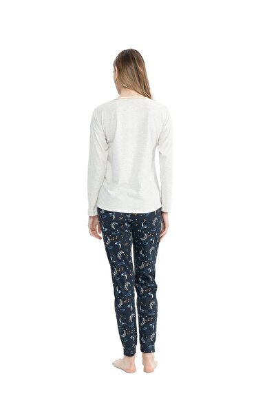 U.S. Polo Assn. Πόλο Ασν. Γυναικείο Σετ Πιτζάμες Μπεζ Μελανζ Στρογγυλό Γιακά