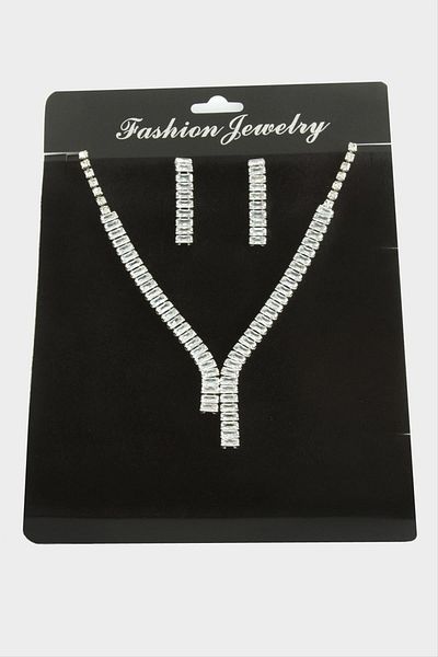 Bijuteri Net Tamtur Baguette Zirconia Luxury Set Necklace 7 mm