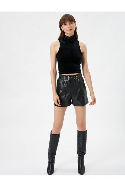 Koton Rollkragenbluse, bauchfrei, ärmellos, aus Samt