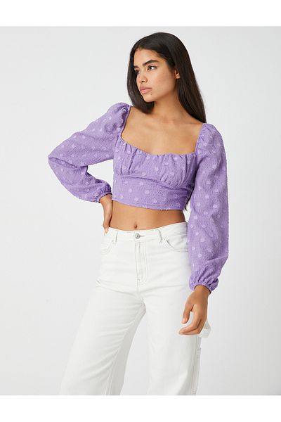 Koton Μπλούζα Crop Balloon Sleeve με υφή