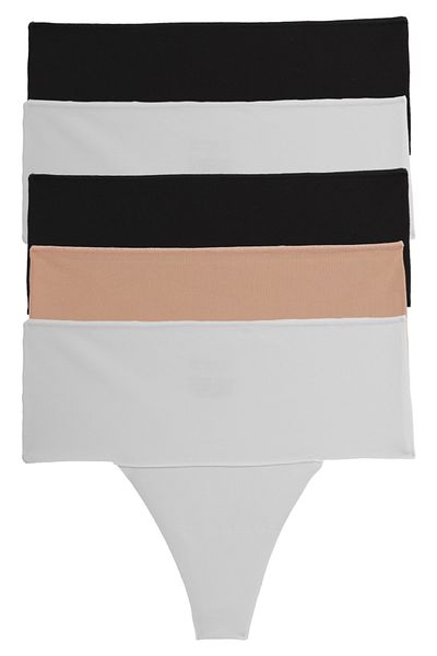 Nicoletta Women's Panties High Waist Thong Laser Cut Flexible Non-marking Large Size Pack of 5 Mixcolor