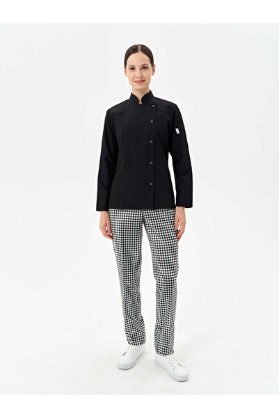 MyChef Aşçı Ceketi Siyah Alpaka Zena Yaka Kadın Şef Kıyafeti