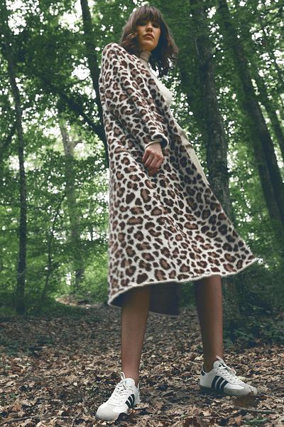 TENA Women's Stone Leopard Patterned Long Cardigan