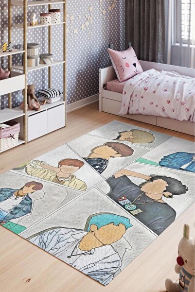 Homshtag BTS Çok Renkli Genç Kız Odası Halısı Modern Dokuma Halı Kpop Sever M...