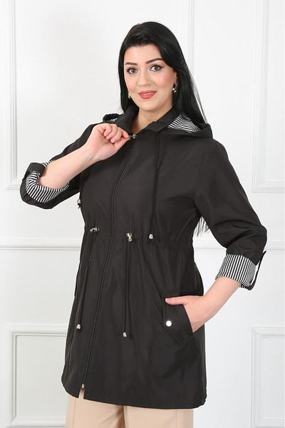 By Alba Collection Γυναικεία καμπαρντίνα με μαύρη ριγέ φόδρα μεγάλου μεγέθους