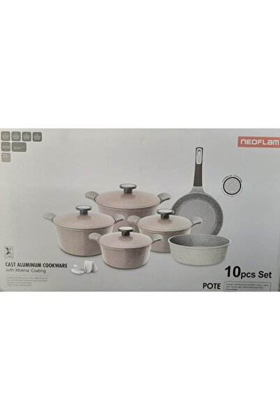 NEOFLAM بوتي، طقم طهي مكون من 10 قطع، من الألومنيوم المصبوب، مطلي بالرخام، (C...