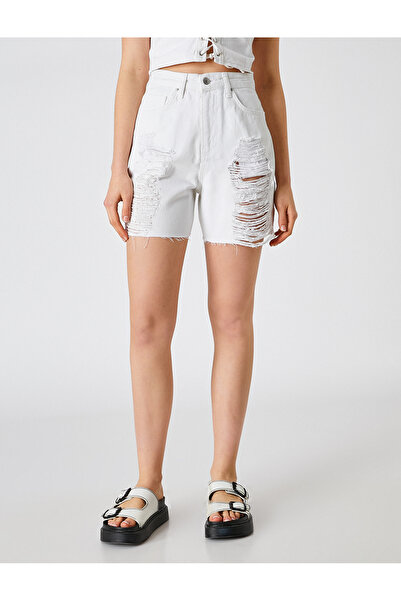 Koton Pantaloni scurți din denim rupti cu buzunare cu talie înaltă