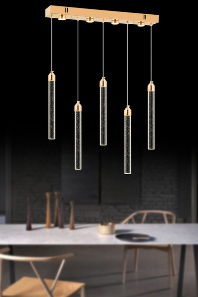 İstanbul Avize İstanbul Avize Yemek Masası Rosa 5'li Gold Kumandalı Üç Renk Led Lüx Modern Ledli Avize